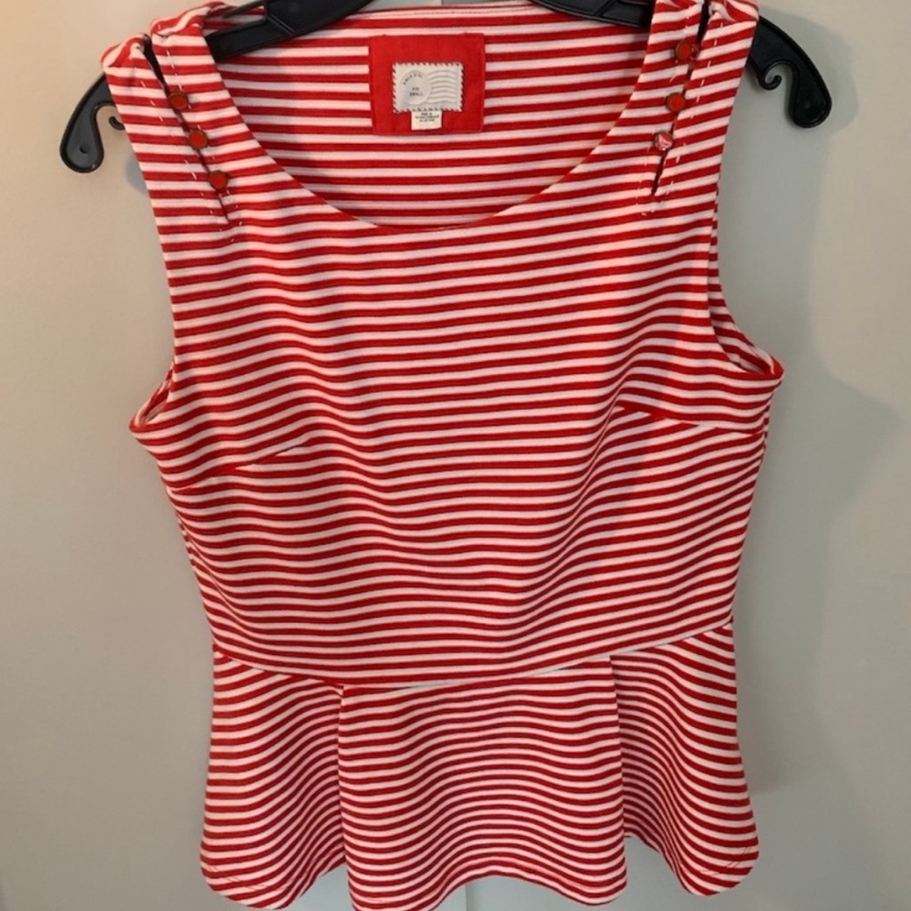Anthropologie Red Stripe Peplum Shirt